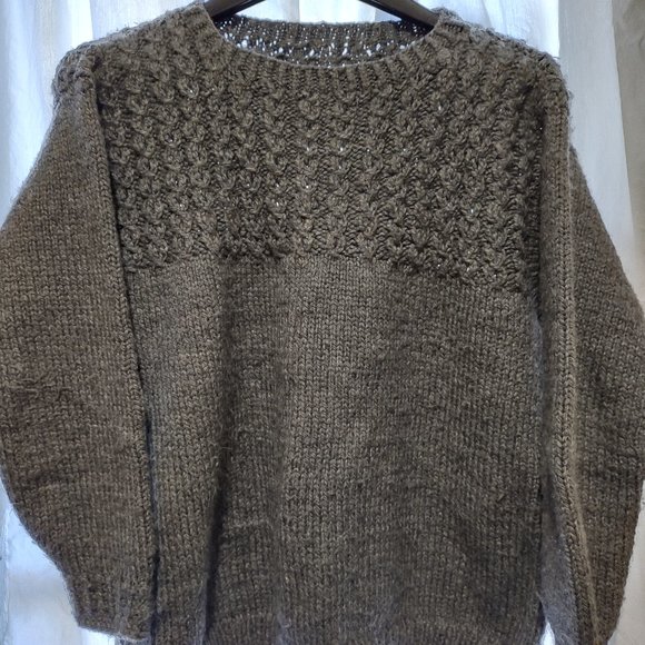 HAND KNIT, HAND MADE, KNIT SWEATER WITH CABLE KNIT YOKE, VERY SOFT, NO LABELS, - Picture 1 of 6